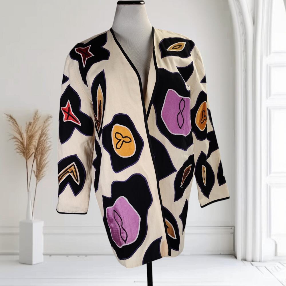 Victor Camarena Wearable Art Jacket Abstract Appliqué Mexico Cotton Size S